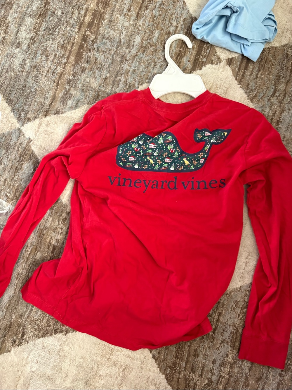 Vineyard Vines Red Long-Sleeve Tee with Patterned Whale